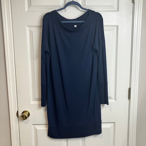 Athleta Sweater Tunic Dress Navy Modal Spandex Long Womens Size L LT TALL - Picture 1 of 8